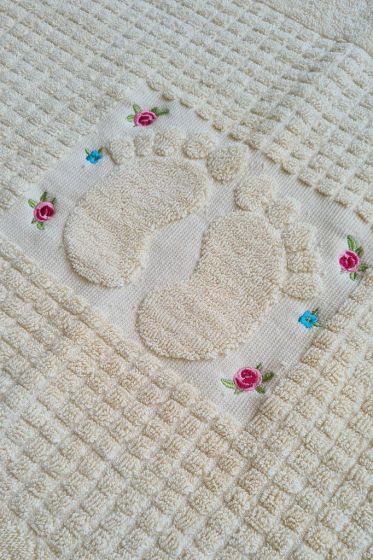 Rose Embroidered Cotton Foot Towel 50x70 cm Cream