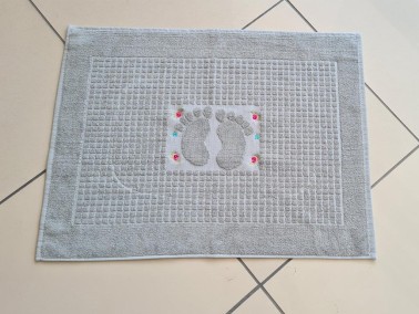 Rose Embroidered Cotton Foot Towel 50x70 cm Gray - Thumbnail