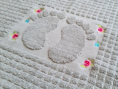 Rose Embroidered Cotton Foot Towel 50x70 cm Gray - Thumbnail