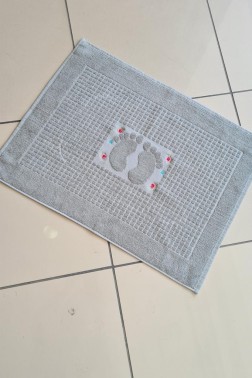 Rose Embroidered Cotton Foot Towel 50x70 cm Gray - Thumbnail