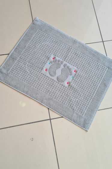 Rose Embroidered Cotton Foot Towel 50x70 cm Gray