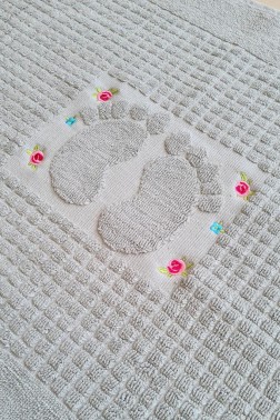 Rose Embroidered Cotton Foot Towel 50x70 cm Gray - Thumbnail