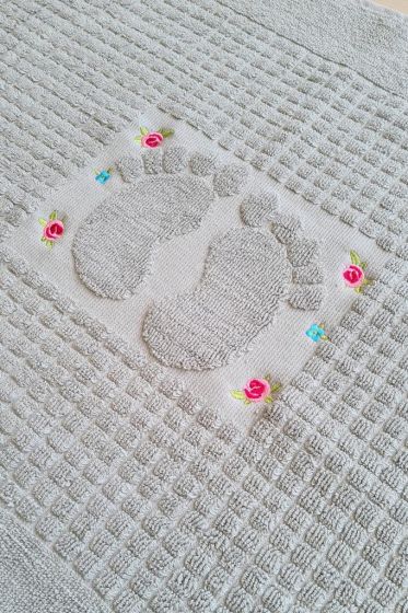 Rose Embroidered Cotton Foot Towel 50x70 cm Gray