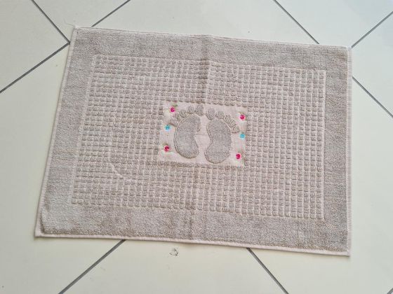 Rose Embroidered Cotton Foot Towel 50x70 cm Light Brown