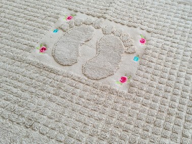 Rose Embroidered Cotton Foot Towel 50x70 cm Light Brown - Thumbnail