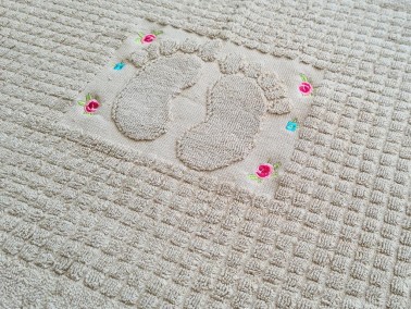 Rose Embroidered Cotton Foot Towel 50x70 cm Light Brown - Thumbnail