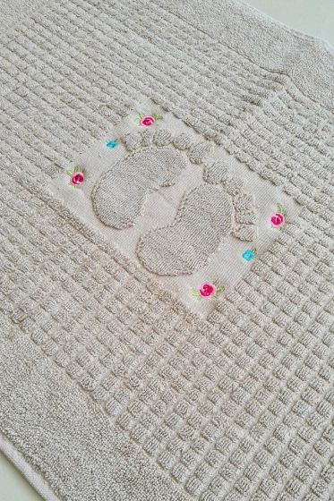 Rose Embroidered Cotton Foot Towel 50x70 cm Light Brown