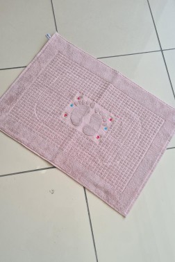 Rose Embroidered Cotton Foot Towel 50x70 cm Pink - Thumbnail