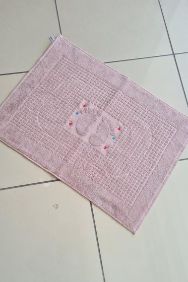 Rose Embroidered Cotton Foot Towel 50x70 cm Pink