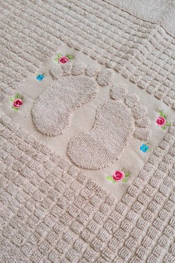 Rose Embroidered Cotton Foot Towel 50x70 cm Pink - Thumbnail