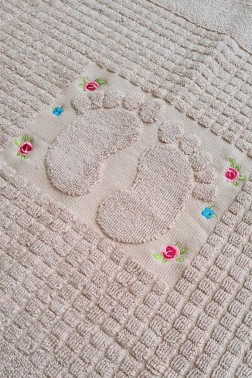Rose Embroidered Cotton Foot Towel 50x70 cm Pink - Thumbnail