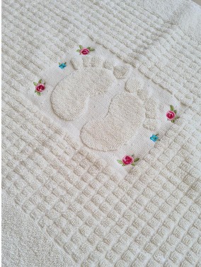 Rose Embroidered Cotton Foot Towel 50x70 cm White - Thumbnail