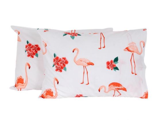 Rose Flamingo 2 pcs Pillowcase White