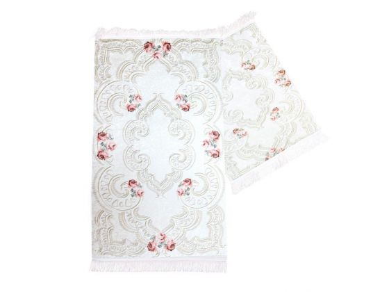Rose Line Rectangle Bath Mat Set 2 Pcs Cream