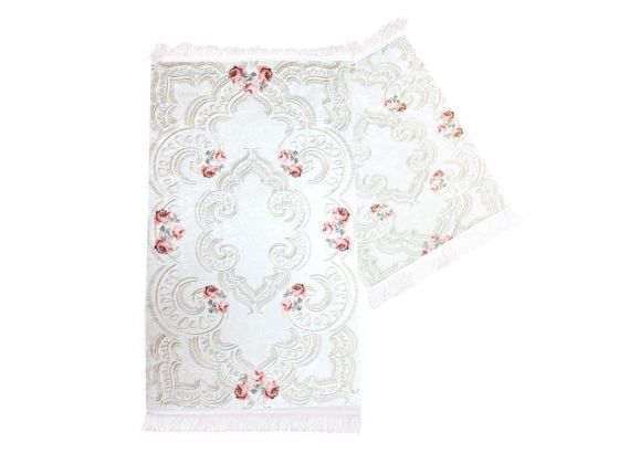 Rose Line Rectangle Bath Mat Set 2 Pcs Cream