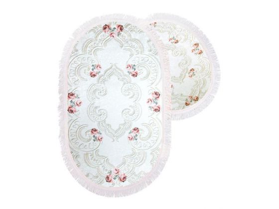 Rose Line Oval Bath Mat Set 2 Pcs Cream