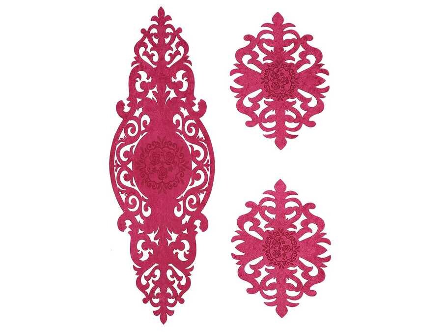 Dowry World - Roseart Velvet Living Room Table Cover Set 3 Pieces Fuchsia