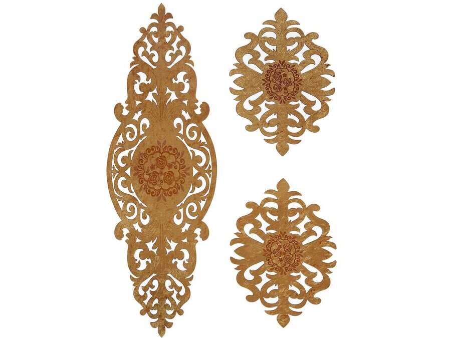 Dowry World - Roseart Velvet Living Room Table Cover Set 3 Pieces Gold