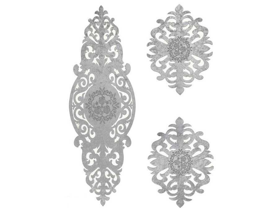 Dowry World - Roseart Velvet Living Room Table Cover Set 3 Pieces Grey