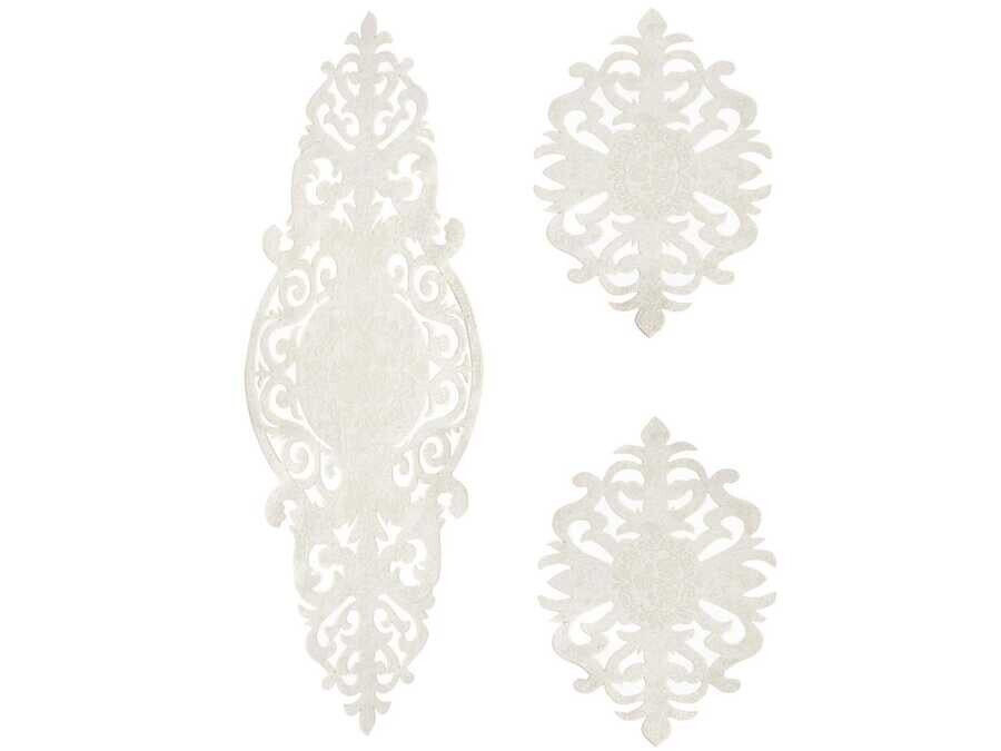 Dowry World - Roseart Velvet Living Room Table Cover Set 3 Pieces Cream