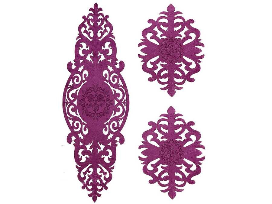 Dowry World - Roseart Velvet Living Room Table Cover Set 3 Pieces Plum