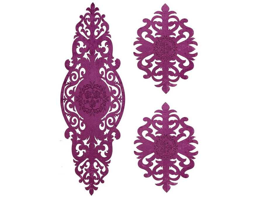  Roseart Velvet Living Room Table Cover Set 3 Pieces Plum