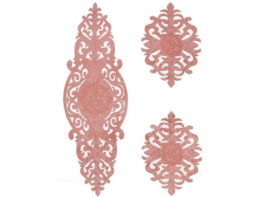 Dowry World - Roseart Velvet Living Room Table Cover Set 3 Pieces Powder