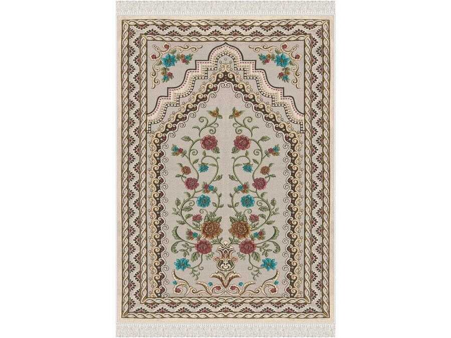 Rosegarden Velvet Prayer Rug Beige - Thumbnail