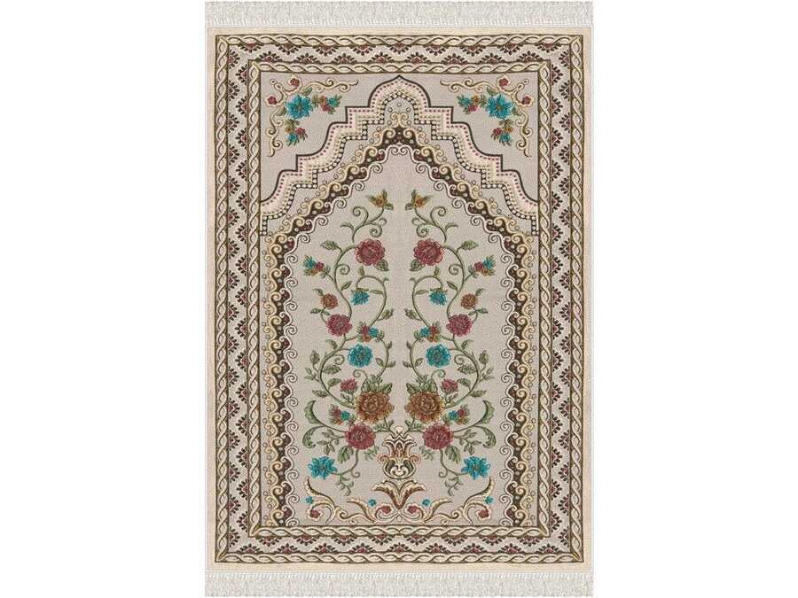 Rosegarden Velvet Prayer Rug Beige - Thumbnail