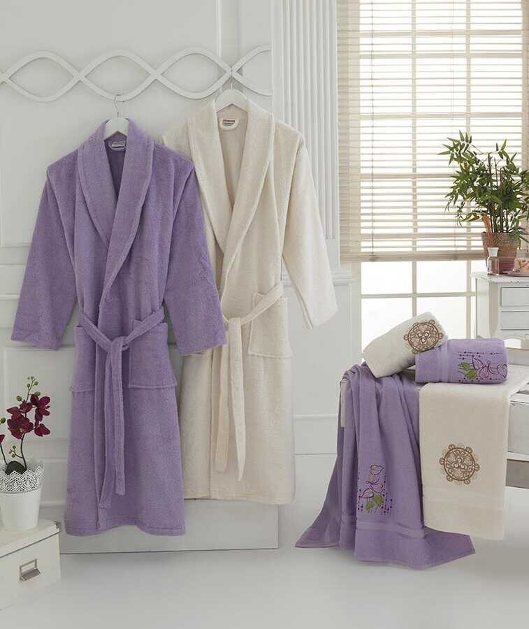 Rosel Rolled Jacquard Family Bathrobe Set Rose Cream - Thumbnail