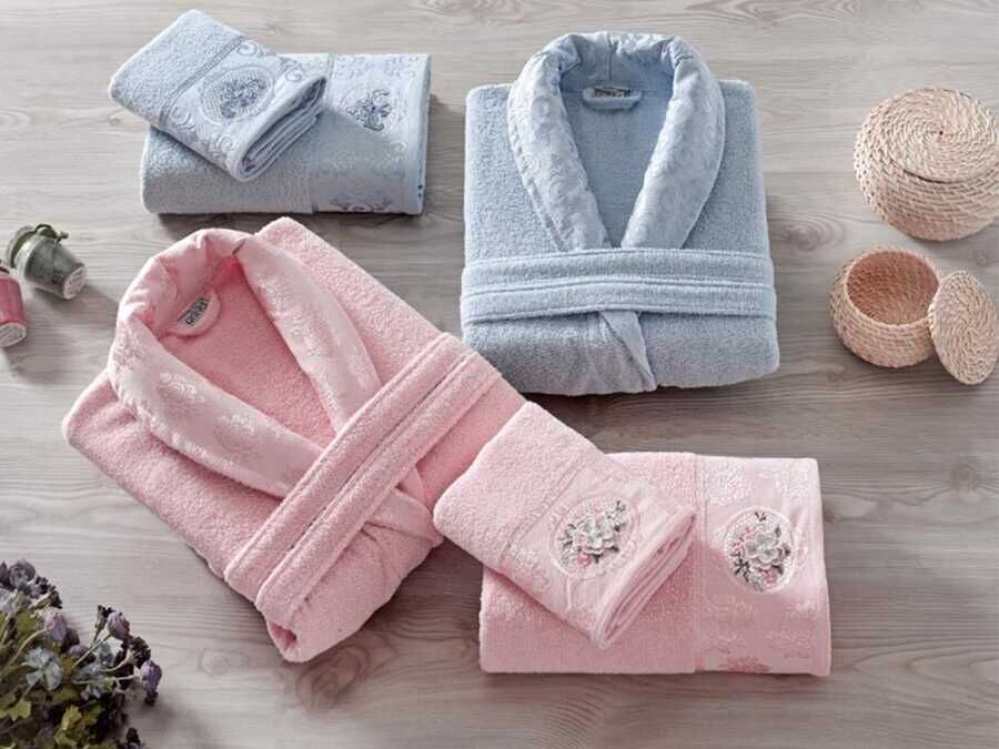 Rosel Rolled Jacquard Family Bathrobe Set Powder Blue