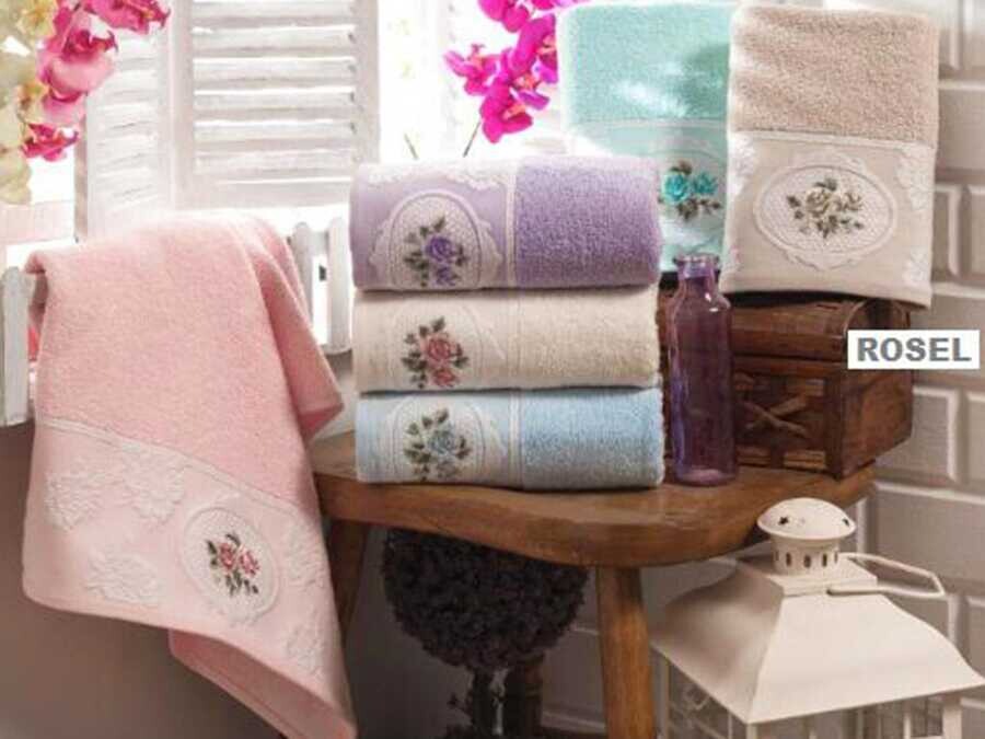Çeyiz Diyarı - Rosel Rolled Embroidery Jacquard Bath Towel Set 2 Pieces Çeyiz Diyarı - Rosel Rolled Embroidery Jacquard Bath Towel Set 2 Pieces