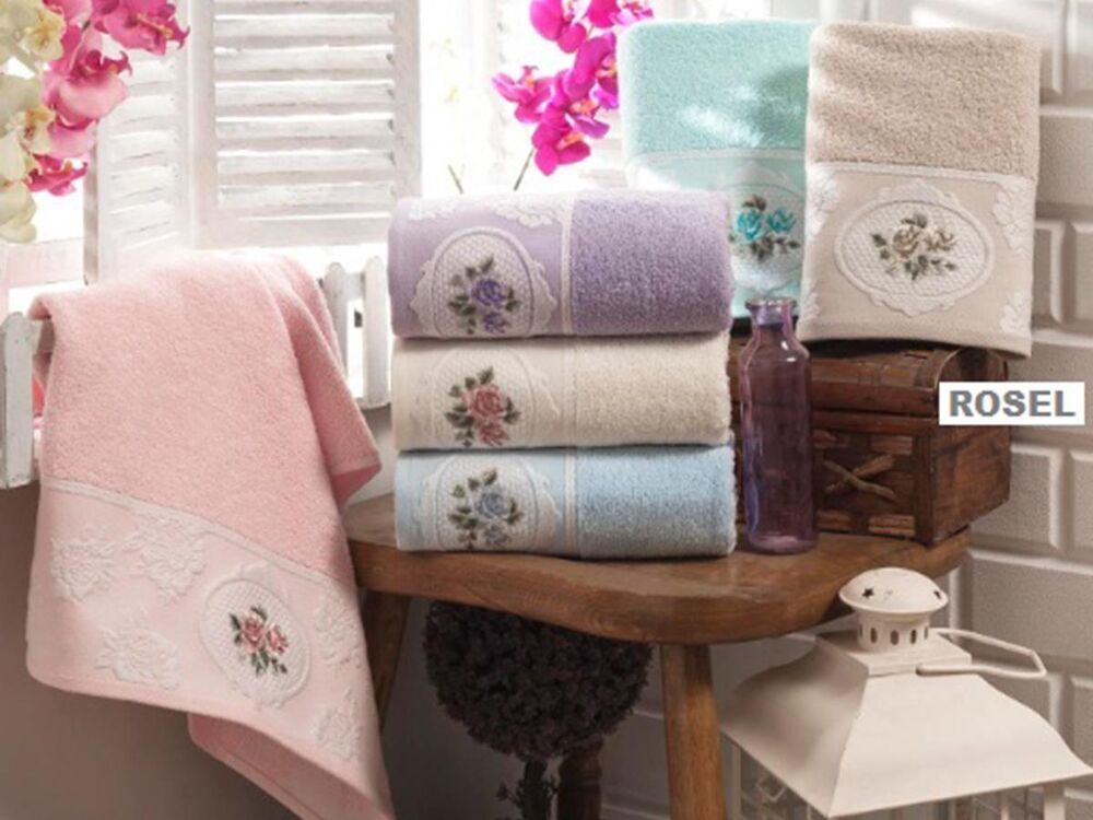 Rosel Roll Embroidered Jacquard Hand Face Towel 6 Pieces