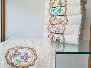 Roseland Cotton Embroidered Hand and Face Towel Set 50x 90 cm 6 Pcs - Thumbnail