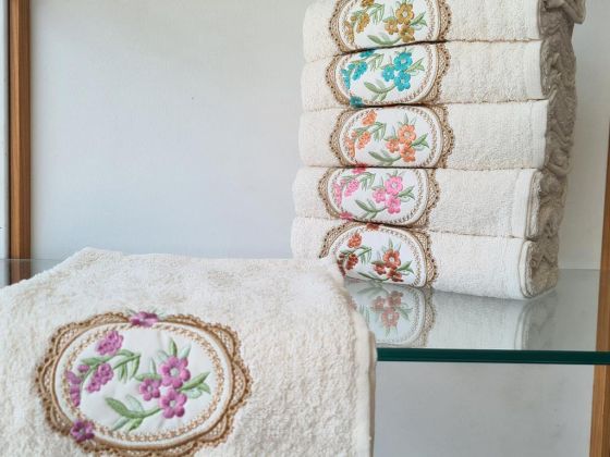 Roseland Cotton Embroidered Hand and Face Towel Set 50x 90 cm 6 Pcs