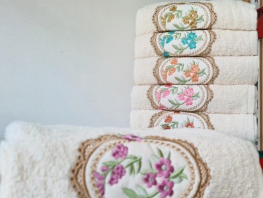 Roseland Cotton Embroidered Hand and Face Towel Set 50x 90 cm 6 Pcs - Thumbnail