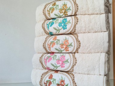 Roseland Cotton Embroidered Hand and Face Towel Set 50x 90 cm 6 Pcs - Thumbnail