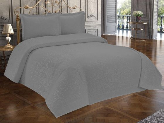 طقم غطاء سرير مزدوج من الجاكار والشانيل - رمادي Royal