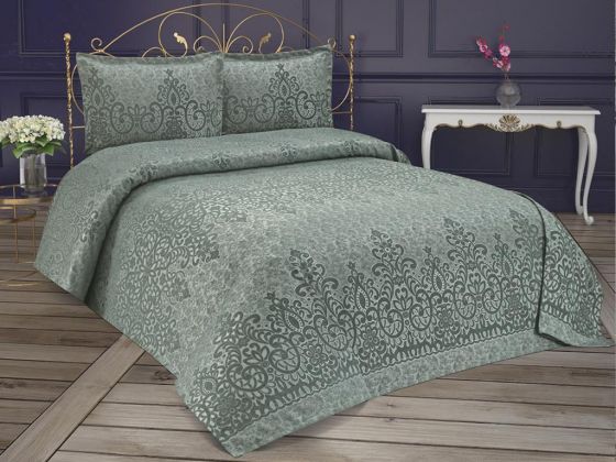 طقم غطاء سرير مزدوج من الجاكار والشانيل - زمردي Royal