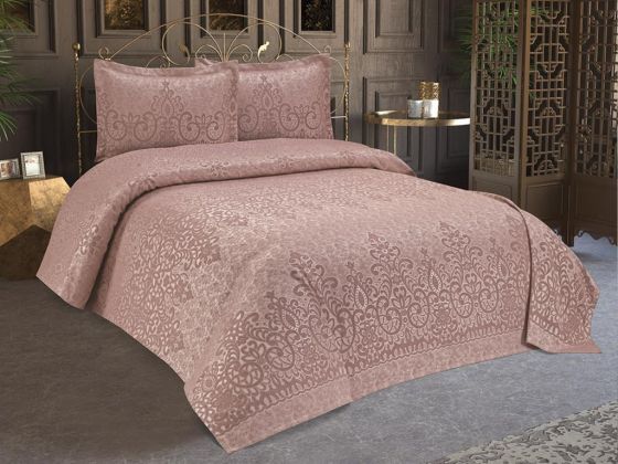 طقم غطاء سرير مزدوج من الجاكار والشانيل - وردي Royal