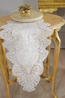 Royal Velvet Runner Set 5 Pieces For Living Room, French Lace, Wedding, Home Accessories, Cream - Thumbnail