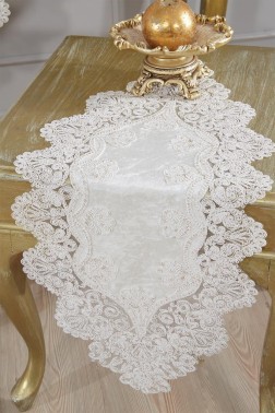 Royal Velvet Runner Set 5 Pieces For Living Room, French Lace, Wedding, Home Accessories, Cream - Thumbnail