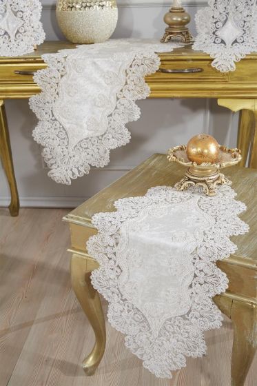 Royal Velvet Runner Set 5 Pieces For Living Room, French Lace, Wedding, Home Accessories, Cream
