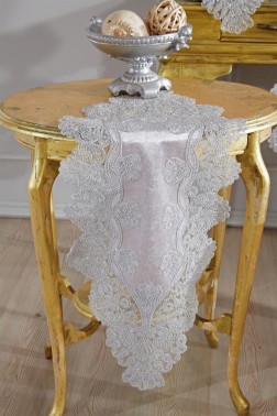 Royal Velvet Runner Set 5 Pieces For Living Room, French Lace, Wedding, Home Accessories, Gray - Thumbnail