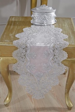 Royal Velvet Runner Set 5 Pieces For Living Room, French Lace, Wedding, Home Accessories, Gray - Thumbnail