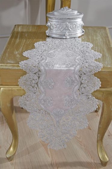 Royal Velvet Runner Set 5 Pieces For Living Room, French Lace, Wedding, Home Accessories, Gray