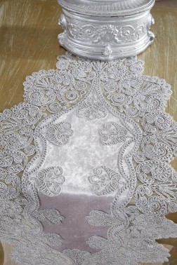 Royal Velvet Runner Set 5 Pieces For Living Room, French Lace, Wedding, Home Accessories, Gray - Thumbnail