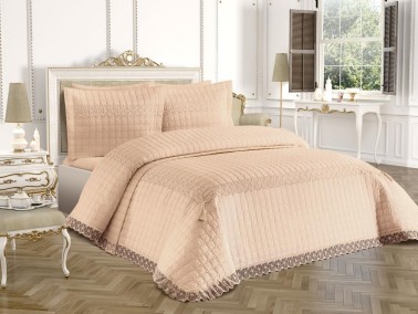 Roza Double Quilted Bedspread Beige - Thumbnail