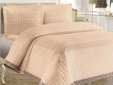 Roza Double Quilted Bedspread Beige - Thumbnail
