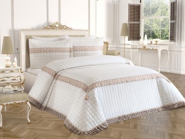 Roza Double Quilted Bedspread Cream Beige - Thumbnail